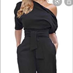 Wide leg off the shoulder w/ belt jumpsuit 3 total